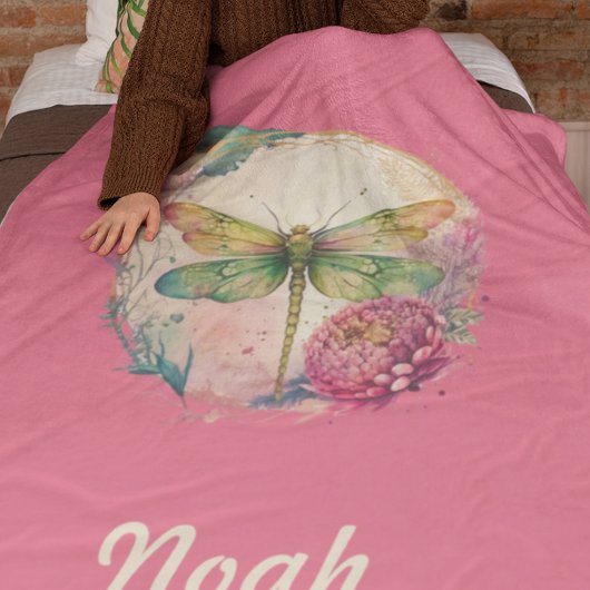 Elegante Floral Dragonfly w / aangepaste naam Fleece Deken