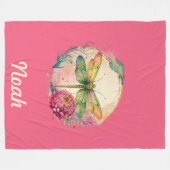 Elegante Floral Dragonfly w / aangepaste naam Fleece Deken (Voorkant (Horizontaal))