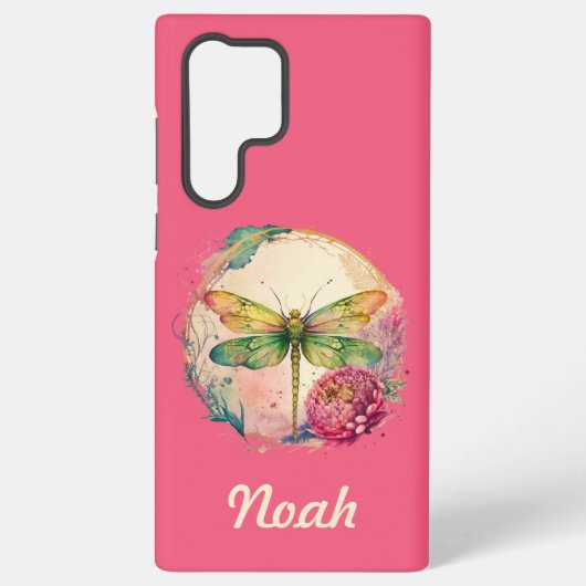 Elegante Floral Dragonfly w / aangepaste naam Samsung Galaxy Hoesje (Achterkant)