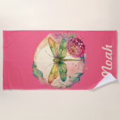 Elegante Floral Dragonfly w / aangepaste naam Strandlaken (Voorkant)