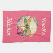 Elegante Floral Dragonfly w / aangepaste naam Theedoek (Horizontaal)