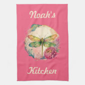 Elegante Floral Dragonfly w / aangepaste naam Theedoek (Verticaal)