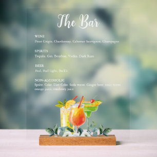 Elegante Floral Drink Bar Menu Acryl bord