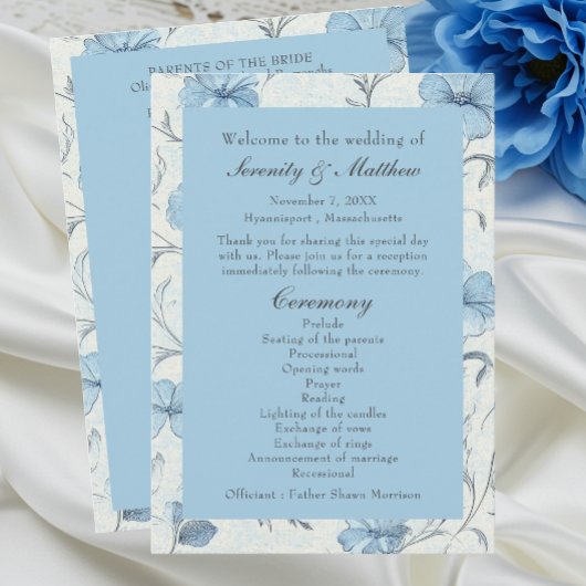 Elegante Floral Dusty Blue Country Garden Wedding Programmakaart