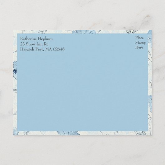 Elegante Floral Dusty Blue Country Garden Wedding Uitnodiging Briefkaart (Achterkant)