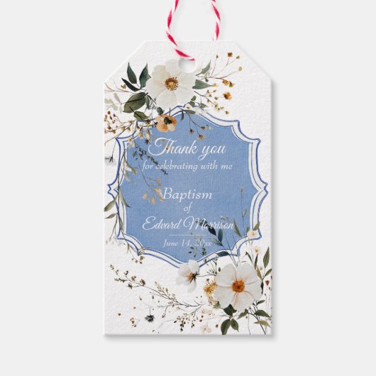 Elegante Floral Dusty Blue doop Cadeaulabel (Voorkant)
