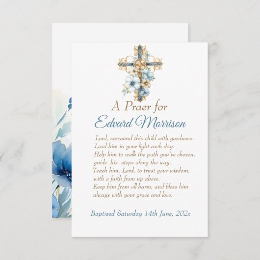 Elegante Floral Dusty Blue doop Informatiekaartje (Voorkant / Achterkant)