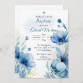 Elegante Floral Dusty Blue doop Kaart (Voorkant / Achterkant)