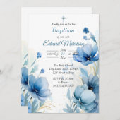 Elegante Floral Dusty Blue doop Kaart (Voorkant / Achterkant)