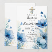 Elegante Floral Dusty Blue doop Kaart (Voorkant / Achterkant)