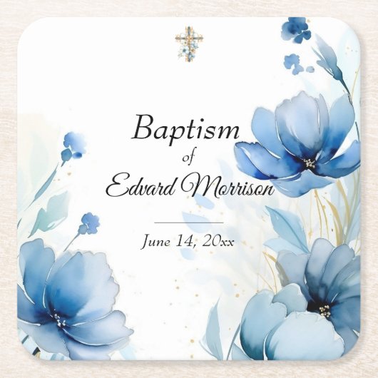 Elegante Floral Dusty Blue doop Kartonnen Onderzetters (Voorkant)