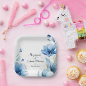 Elegante Floral Dusty Blue doop Papieren Bordje (Feest)