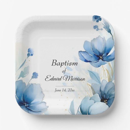 Elegante Floral Dusty Blue doop Papieren Bordje (Voorkant)