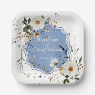 Elegante Floral Dusty Blue doop Papieren Bordje