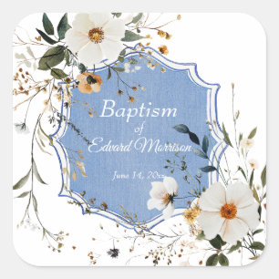 Elegante Floral Dusty Blue doop Vierkante Sticker