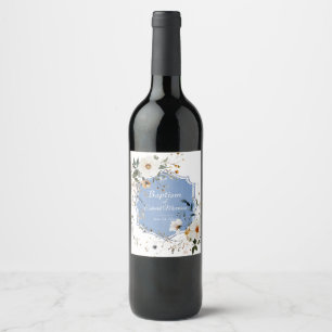Elegante Floral Dusty Blue doop Wijn Etiket