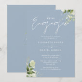Elegante Floral Dusty Blue Engagement Party Kaart (Voorkant / Achterkant)