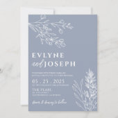 Elegante Floral Dusty Blue Herbal Boho Wedding Kaart (Voorkant)