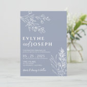 Elegante Floral Dusty Blue Herbal Boho Wedding Kaart (Staand voorkant)