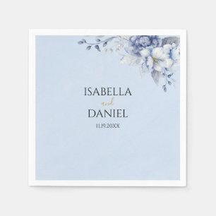 Elegante Floral Dusty Blue Powder Blue Wedding Servet