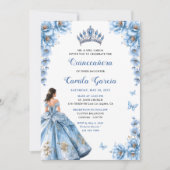 Elegante Floral Dusty Blue Princess Quinceañera Kaart (Voorkant)