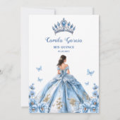 Elegante Floral Dusty Blue Princess Quinceañera Kaart (Achterkant)