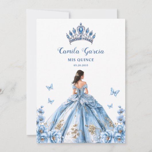 Elegante Floral Dusty Blue Princess Quinceañera Kaart (Achterkant)
