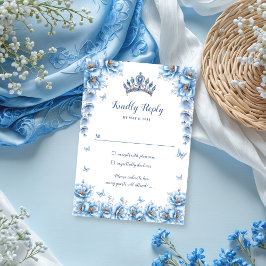 Elegante Floral Dusty Blue Princess Quinceañera RSVP Kaartje
