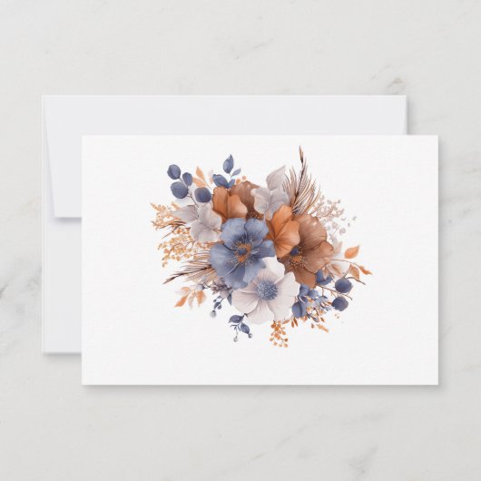 Elegante Floral Dusty Blue Rust Wedding RSVP Kaartje (Achterkant)