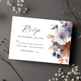 Elegante Floral Dusty Blue Rust Wedding RSVP Kaartje