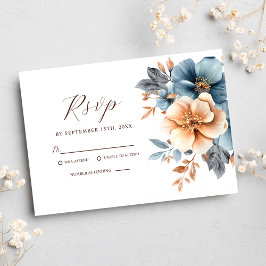 Elegante Floral Dusty Blue Terracotta bruiloft RSVP Kaartje