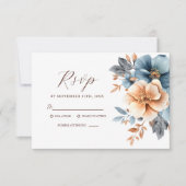 Elegante Floral Dusty Blue Terracotta bruiloft RSVP Kaartje (Voorkant)