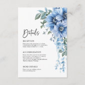 Elegante Floral Dusty Blue Wedding Details Informatiekaartje (Voorkant)
