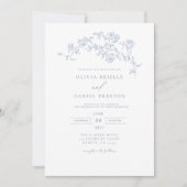 Elegante Floral  Dusty Blue Wedding Kaart (Voorkant)
