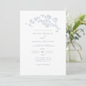 Elegante Floral  Dusty Blue Wedding Kaart (Staand voorkant)