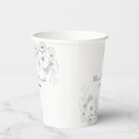 Elegante Floral Dusty Blue Wedding Paper Cups Papieren Bekers (Rechts)