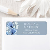Elegante Floral Dusty Blue Wedding Retouradres Etiket (Insitu)
