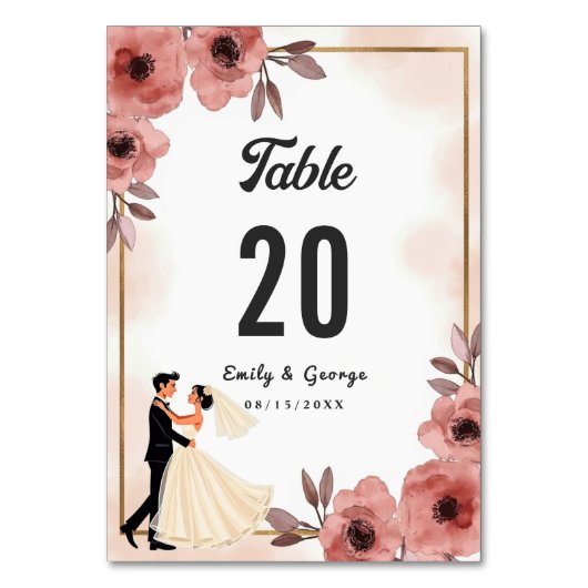 Elegante Floral Dusty Roos bruid en bruidegom brui Kaart (Voorkant)