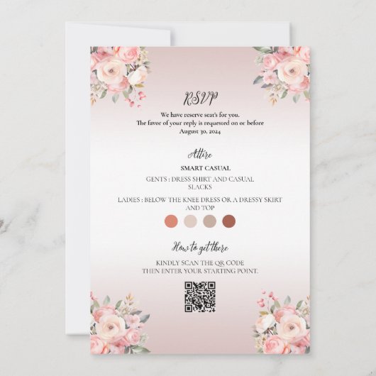 Elegante Floral Dusty Roze bruiloft alles in één Kaart (Achterkant)