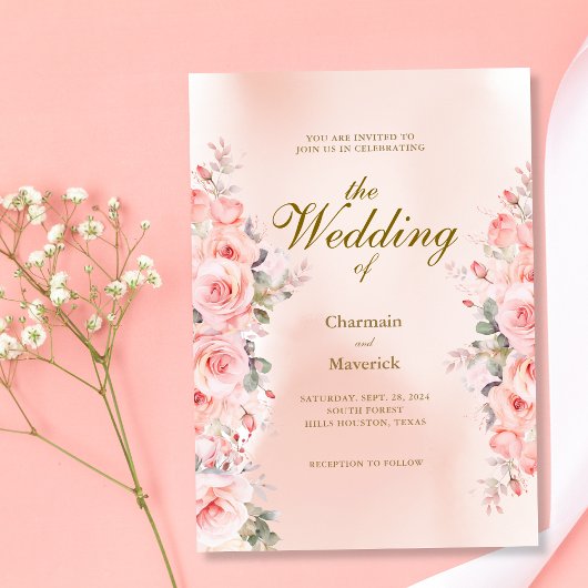 Elegante Floral Dusty Roze bruiloft Kaart