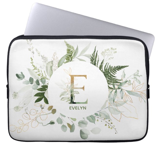 Elegante Floral E groene laptophoes Laptop Sleeve (Voorkant)