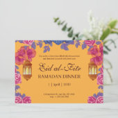 Elegante Floral Eid al-Fitr Uitnodiging met Lantaa (Staand voorkant)