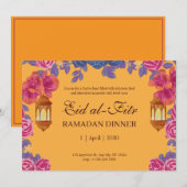 Elegante Floral Eid al-Fitr Uitnodiging met Lantaa (Voorkant / Achterkant)