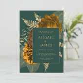 Elegante Floral Emerald Green Rust Gold Wedding Kaart (Staand voorkant)