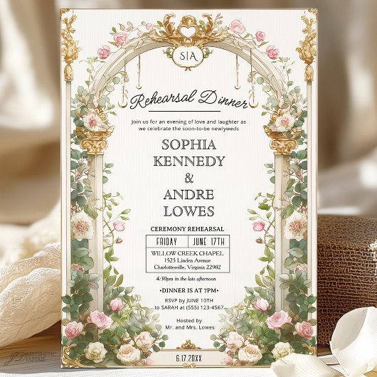 Elegante Floral en Gold Arch repetitie diner Kaart