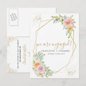 Elegante Floral en gouden verlovingen briefkaart (Voorkant / Achterkant)