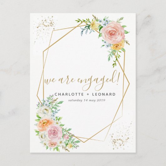 Elegante Floral en gouden verlovingen briefkaart (Voorkant)