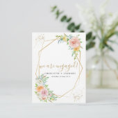 Elegante Floral en gouden verlovingen briefkaart (Staand voorkant)