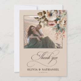 Elegante Floral Fall bruiloft foto Bedankkaart