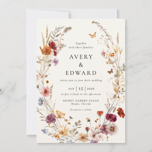 Elegante Floral Fall Wedding Boho Kaart (Voorkant)